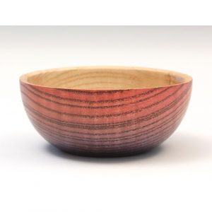 Ash coloured bowl, red, blue and black