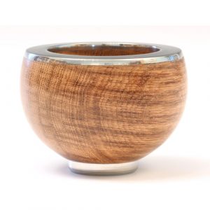 Brown oak and pewter bowl