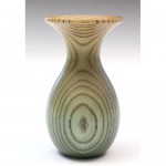 Ash coloured textured vase. Green and yellow