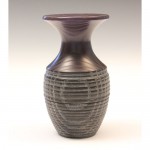 Ash coloured and textured bud vase. Purple and black