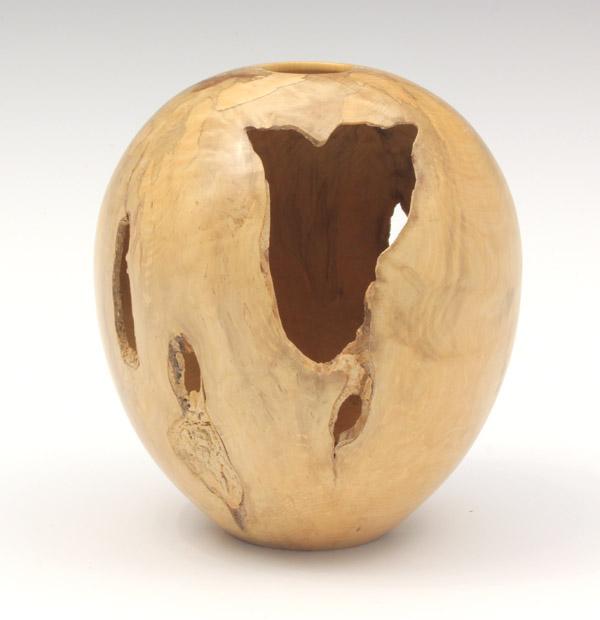 Box wood hollow form with natural voids turned by Paul Hannaby Creative Woodturning