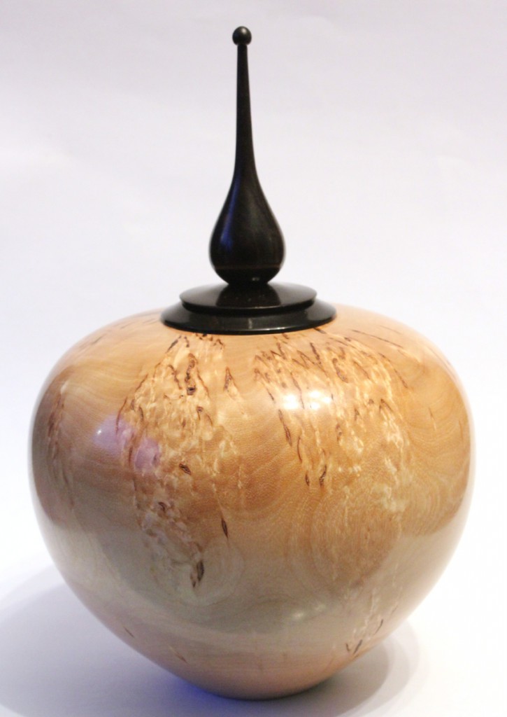 Masur birch hollow form with blackwood finial turned by Paul Hannaby Creative Woodturning