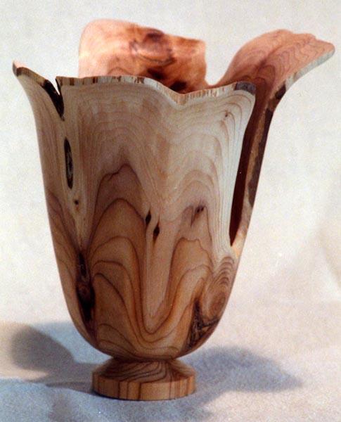 Yew natural edge vase turned by Paul Hannaby Creative Woodturning