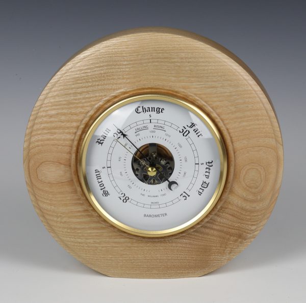 ash free standing barometer with whit dial.Turned by Paul Hannaby Creative Woodturning
