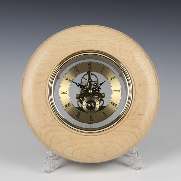 Maple and gold wall clock. Turned by Paul Hannaby creative woodturning