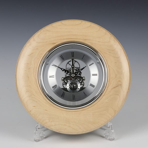 Maple and silver skeleton clock. Turned by Paul Hannaby creative woodturning