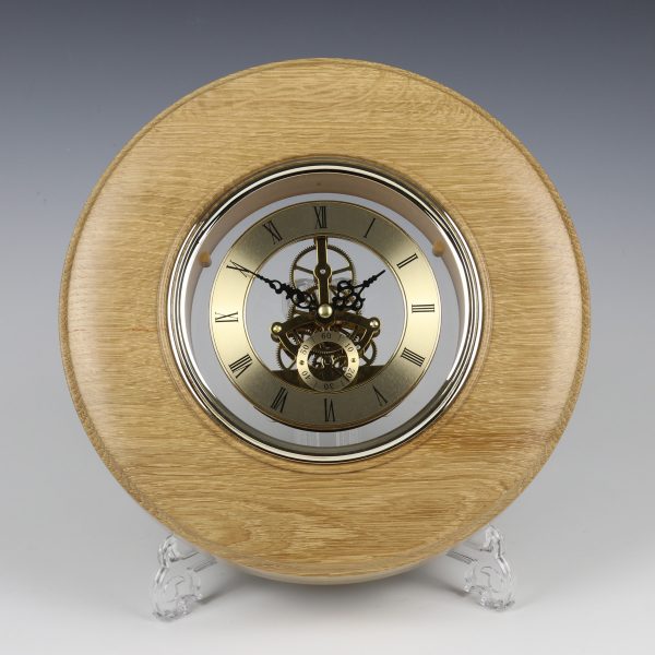Oak and gold skeleton clock. Turned by Paul Hannaby creative woodturning